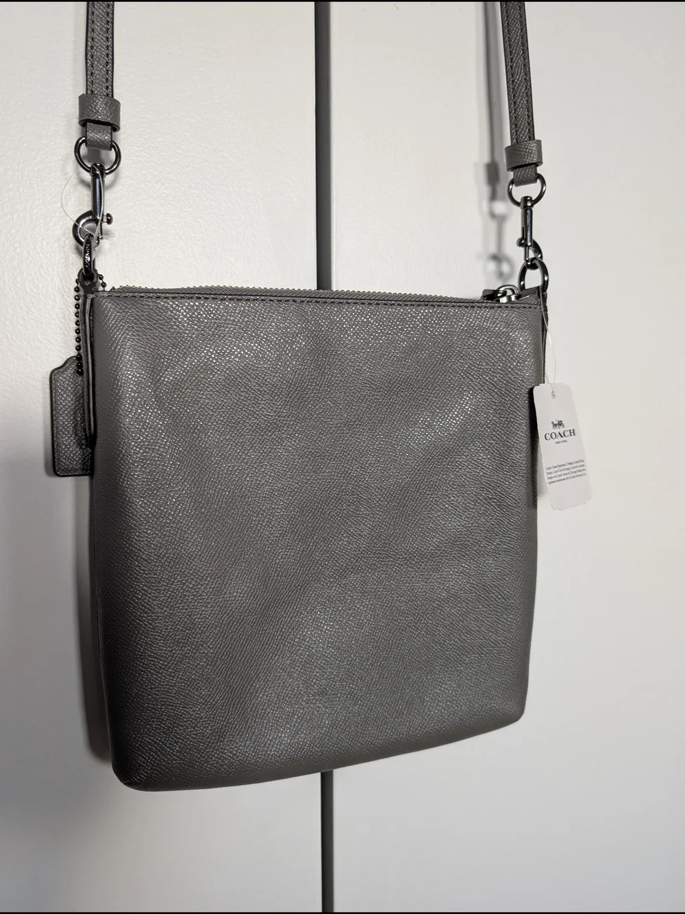 Coach Kitt Messenger Crossbody Bag in Gray Leather NWT
